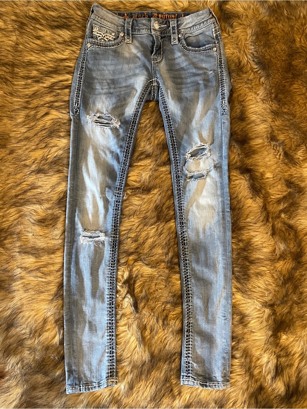 Rock Revival Doyle Distressed Light Blue Women’s Skinny Jeans 25